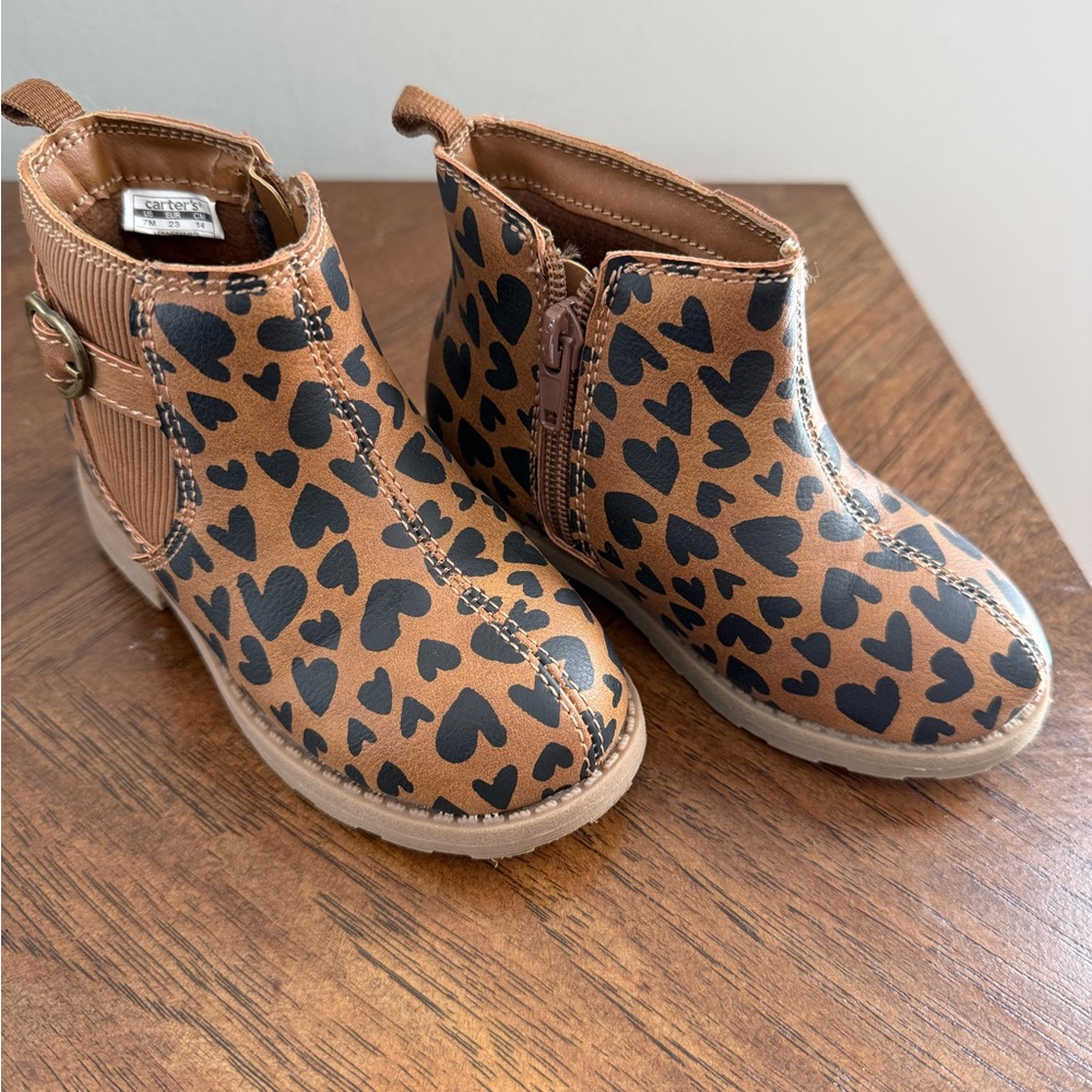Carter's Ankle Booties Sz 7c Leopard Heart Black/Brown